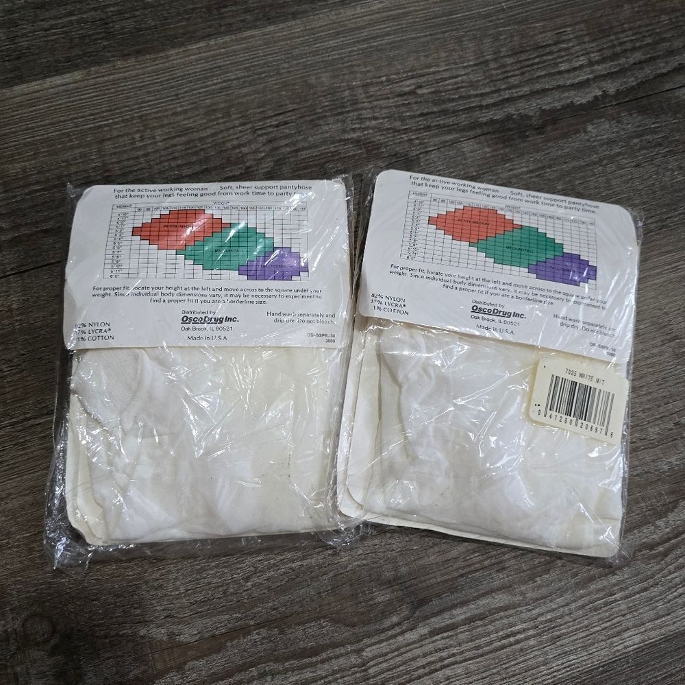 Sheer support by Osco white panty hose medium tall - new Vintage